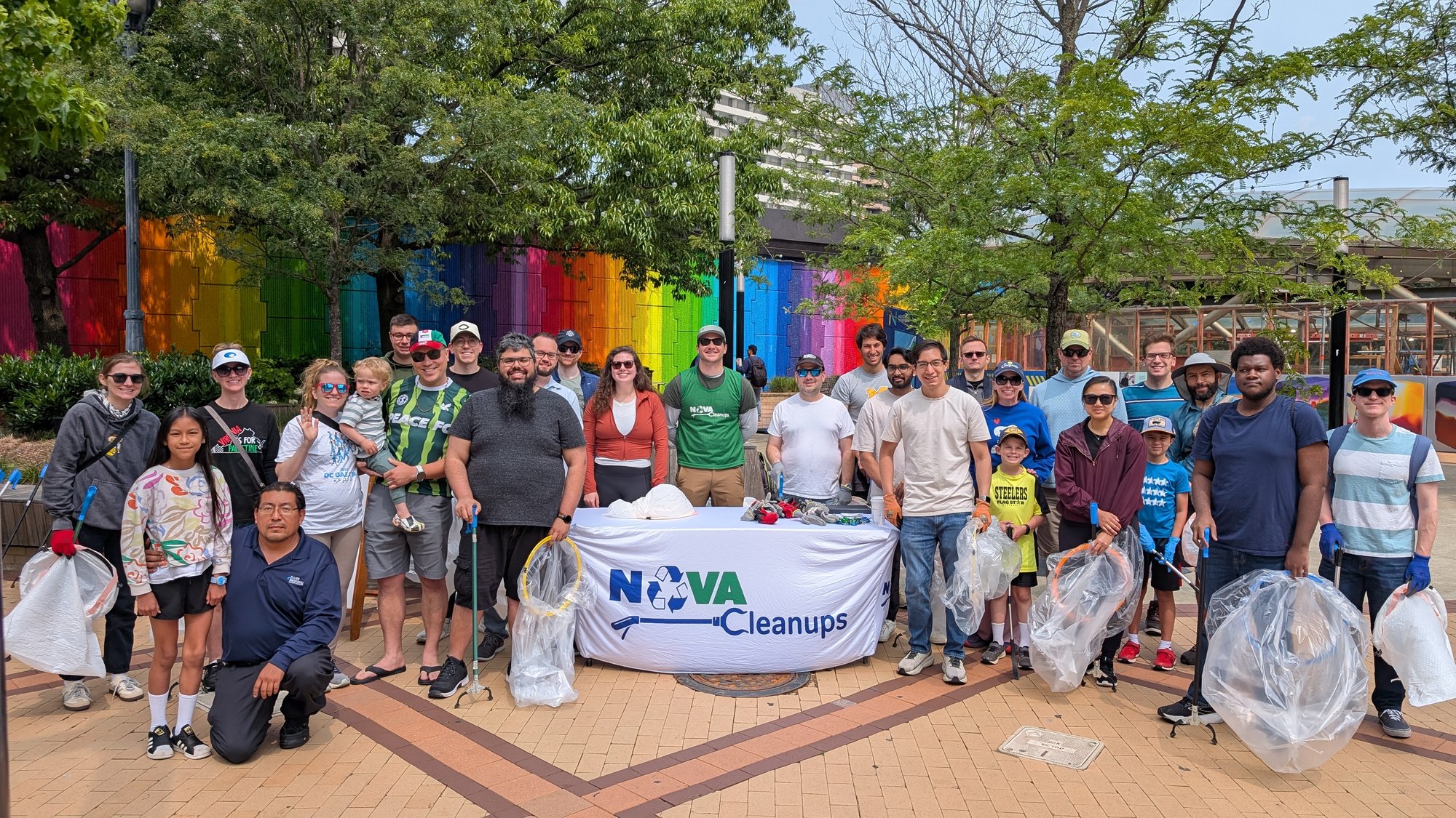 Cleanup volunteers ready to pick litter in Crystal City, Arlington